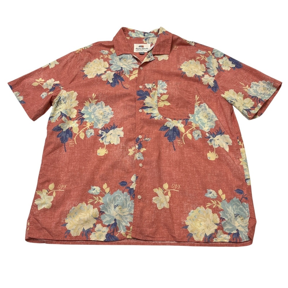American Eagle Hawaiian Shirt Pink Tropical Floral Button Down Size XLT Resort